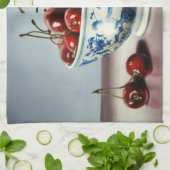 Blue Porcelain & Cherries Theedoek (Gevouwen)