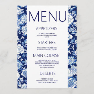 Blue Porcelain Chinoiserie Floral Mariage Menu