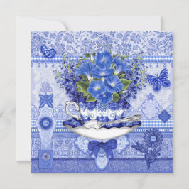 Blue Porcelain Cup en Flowers Kaart