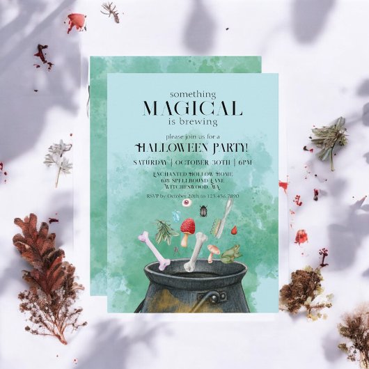 Blue Potions & Spells Witches Cauldron Halloween Kaart