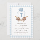 Blue Preppy Baseball Crest Baby Shower Invitation (Devant)