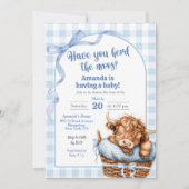 Blue Preppy Gingham Koe Baby shower Kaart (Voorkant)