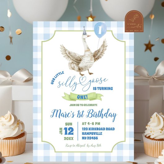 Blue Preppy Silly Goose Invitation d'anniversaire