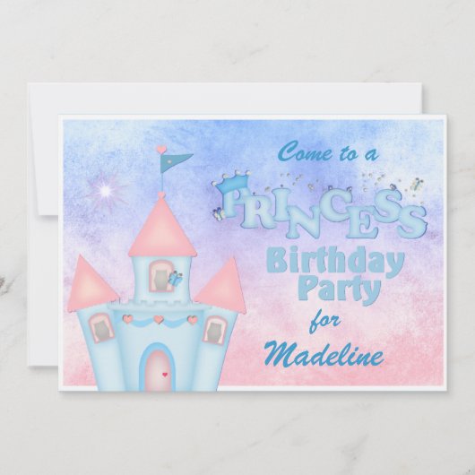 Blue Princess Birthday Party Invitation Kaart (Voorkant)