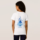 Blue Princess Castle Personalized Girly T-shirt (Achterkant volledig)
