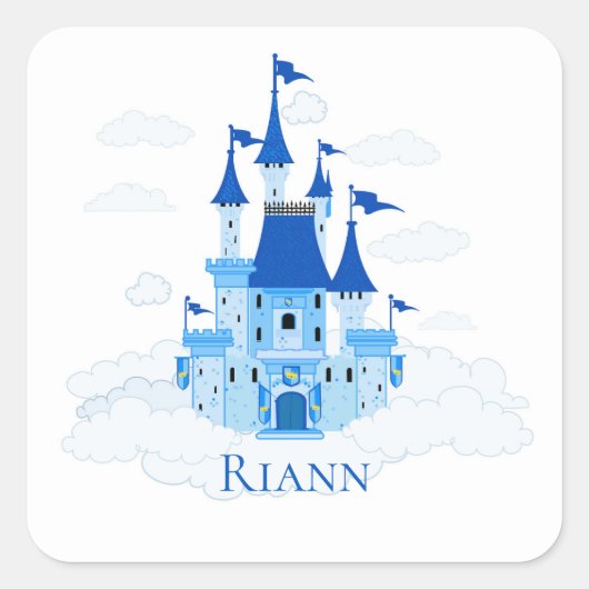 Blue Princess Castle Personalized Girly Vierkante Sticker (Voorkant)