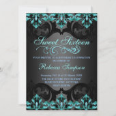 Blue Princess Damask Sweet16 Invitation d'annivers (Dos)