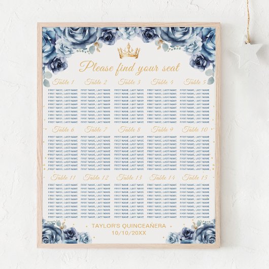 Blue Princess Quinceañera 15 tables Tableau de siè