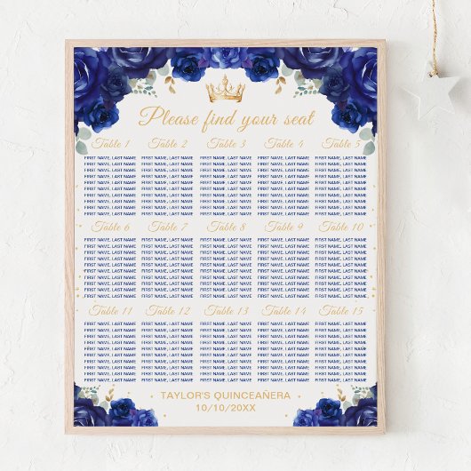 Blue Princess Quinceañera 15 tables Tableau de siè