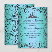 Blue Princess Sweet 16 Anniversaire Invitation (Devant / Derrière)