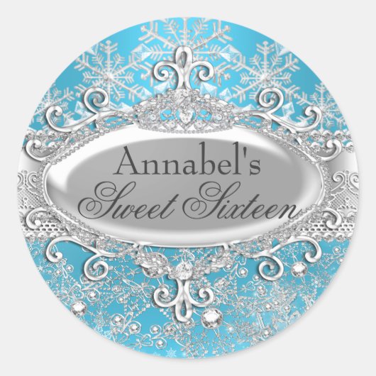 Blue Princess Winter Wonderland Sweet 16 Sticker (Devant)