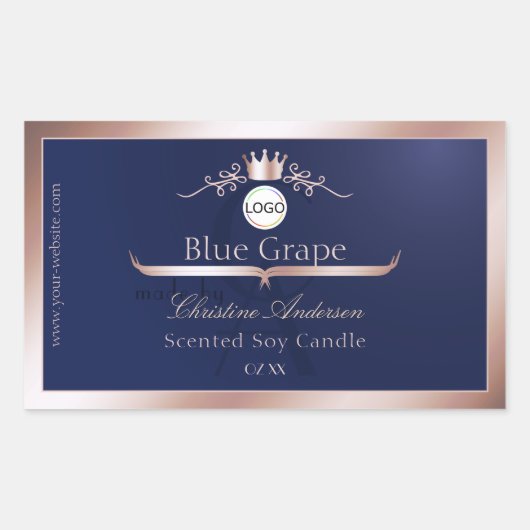 Blue Product Label Rose Gold Frame Logo Monogram (Voorkant)