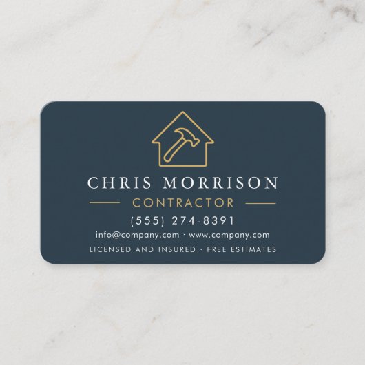 Blue Professional Contractor & Builder QR Code Visitekaartje (Voorkant)