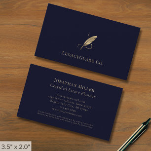 Blue Professional Luxury Gold Quill Logo Visitekaartje