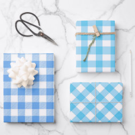 Blue Pset Gingham Inpakpapier Vel