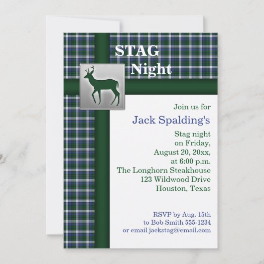 Blue Pset, Green and Silver Stag Invitation Kaart (Voorkant)