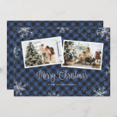 Blue Pset Silver Snowflake Photo met kerstkaart (Voorkant / Achterkant)