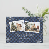 Blue Pset Silver Snowflake Photo met kerstkaart (Staand voorkant)