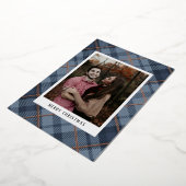 Blue Pset Tartan Folie Feestdagenkaart (Gedraaid)