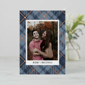 Blue Pset Tartan Folie Feestdagenkaart (Staand Voorkant)