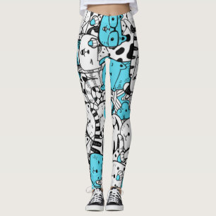 Blue Psychedelic Cat Kitten Illustratie Abstract Leggings
