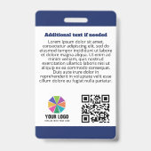 Blue PTSS Service Dog Logo QR Code Foto-ID Badge (Achterkant)