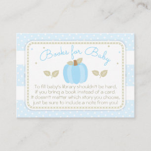 Blue Pumpkin Baby shower Boek Aanvraag Informatiekaartje