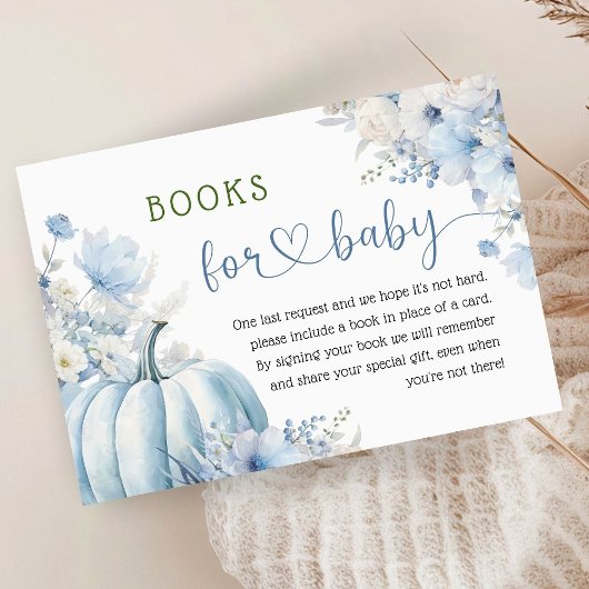 Blue Pumpkin Baby shower Boy Herfst Boeken voor Ba Informatiekaartje