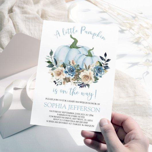 Blue Pumpkin Baby shower Invitation Kaart