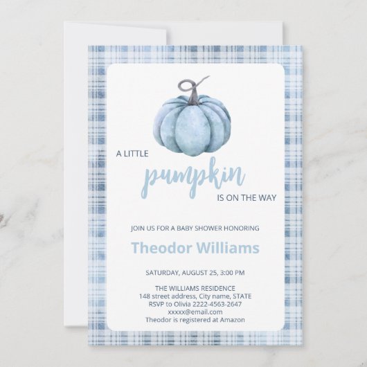 Blue Pumpkin Baby shower Invitation | thema herfst Kaart (Voorkant)