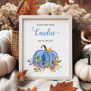 Blue Pumpkin Baby shower Raad eens hoeveel Snoepje Poster