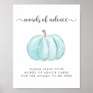 Blue Pumpkin Baby shower Woorden van advies drop o Poster