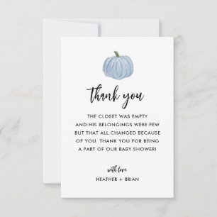 Blue Pumpkin Boy Baby shower Bedankkaart