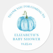Blue Pumpkin - Dank u Baby shower Ronde Sticker (Voorkant)