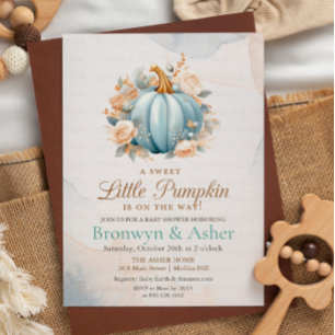 Blue Pumpkin Floral Baby shower Invitation Kaart