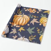 Blue Pumpkin Gift Wrap | Najaarscadeaubonade Cadeaupapier (Uitgerold)