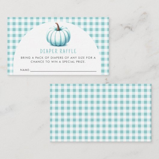 Blue Pumpkin Gingham Plaid Luier Raffle Informatiekaartje (Voorkant / Achterkant)