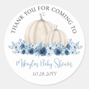 Blue Pumpkin Herfst Baby shower Dank u voor uw ple Ronde Sticker