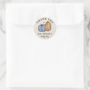 Blue Pumpkin Herfst Baby shower Hartelijk dank Ronde Sticker
