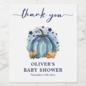 Blue Pumpkin Herfst Boy Baby shower Favoriet Wijn Etiket (Enkel label)