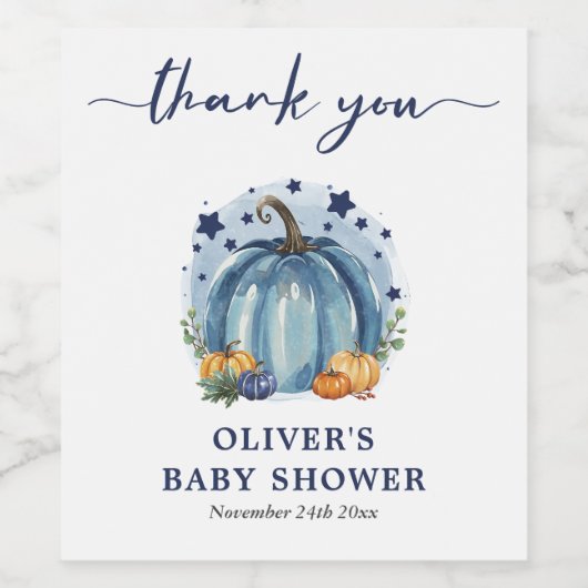 Blue Pumpkin Herfst Boy Baby shower Favoriet Wijn Etiket (Enkel label)