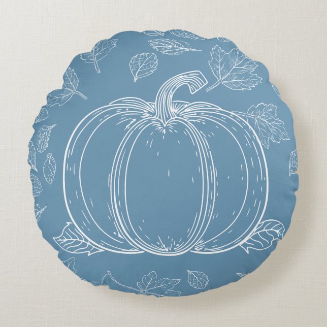 Blue Pumpkin Herfst Herfst Thanksgiving Halloween Rond Kussen (Voorkant)