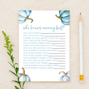 Blue Pumpkin Herfst Wie kent mama Baby shower Game