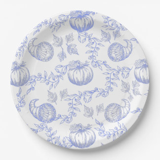 Blue Pumpkin Toile Round bord