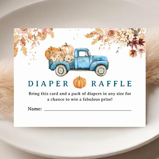 Blue Pumpkin Truck Baby shower Luier Raffle Informatiekaartje