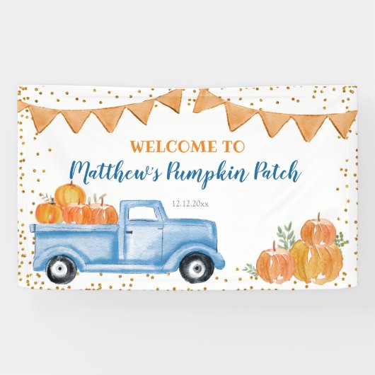 Blue Pumpkin Truck Birthday Banner (Horizontaal)