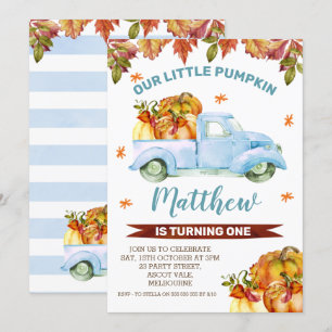 Blue Pumpkin Truck Birthday Invitation Kaart