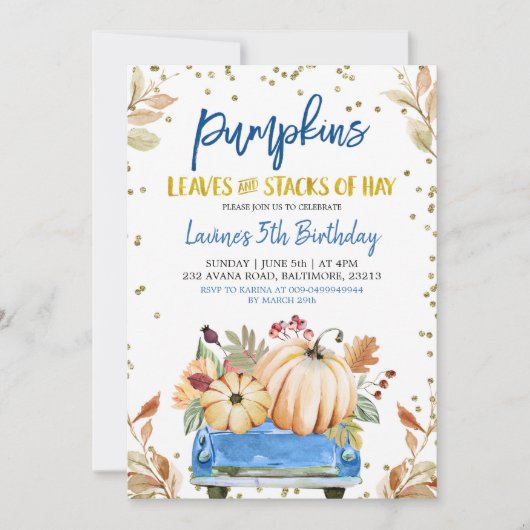 Blue Pumpkin Truck Birthday Invitation Kaart (Voorkant)