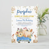Blue Pumpkin Truck Birthday Invitation Kaart (Staand voorkant)