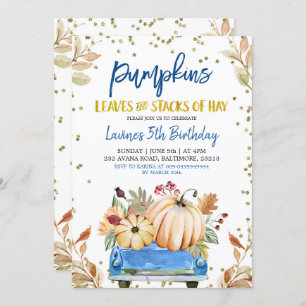 Blue Pumpkin Truck Birthday Invitation Kaart